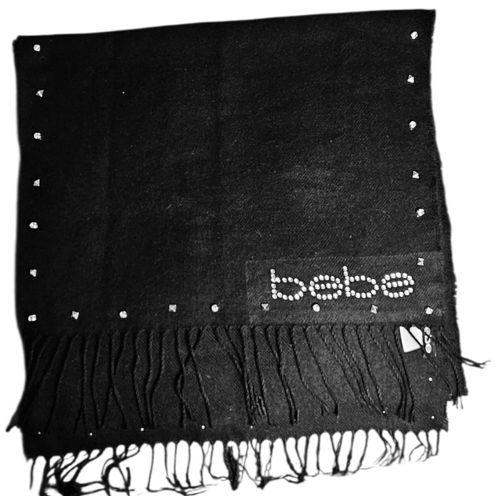 Vintage Bebe Black Studded Scarf with Rhinestone Logo - Picture 2 of 4